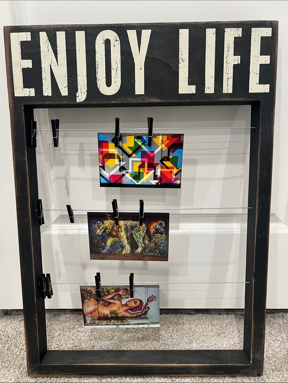 Rustic “Enjoy Life” Photo/Card Display Sign Farmhouse Wall Decor
